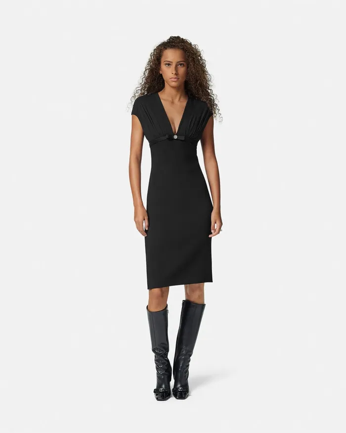 Dresses Women Versace DeepNeck Cady Fitted Midi Dress Black