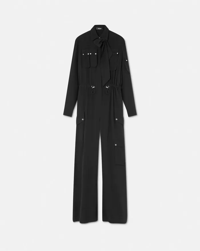 Dresses Women Versace Silk Crpe Lavallire Jumpsuit Black