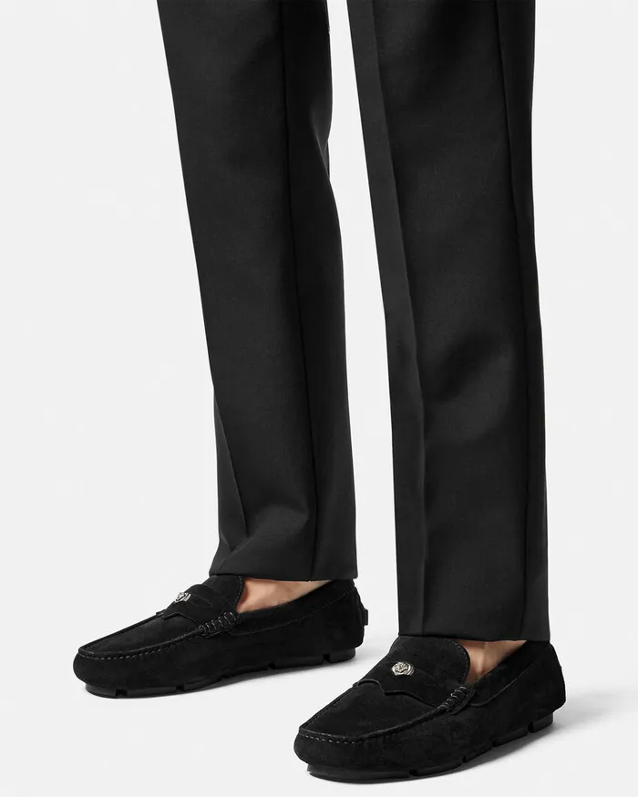 Drivers Men Versace Medusa Biggie Suede Driver Shoes Black