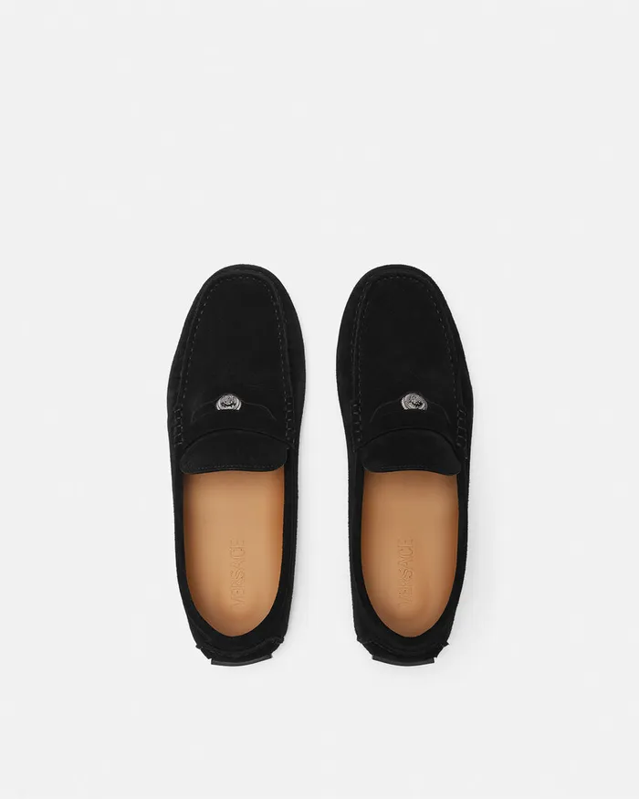 Drivers Men Versace Medusa Biggie Suede Driver Shoes Black