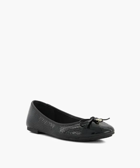 Dune London Ballet Pumps Women Hallo Black Wide Fit CharmDetail Ballet Shoes Black