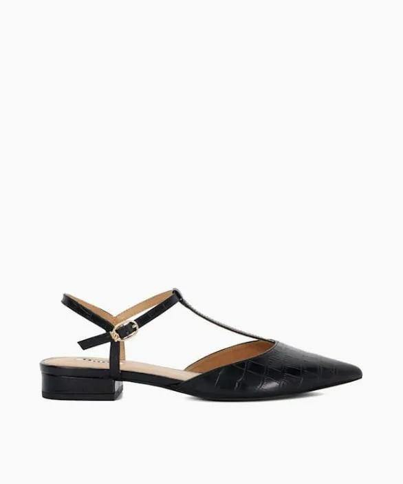 Dune London Ballet Pumps Women Harler Black Pointed Toe TBar Flats Black