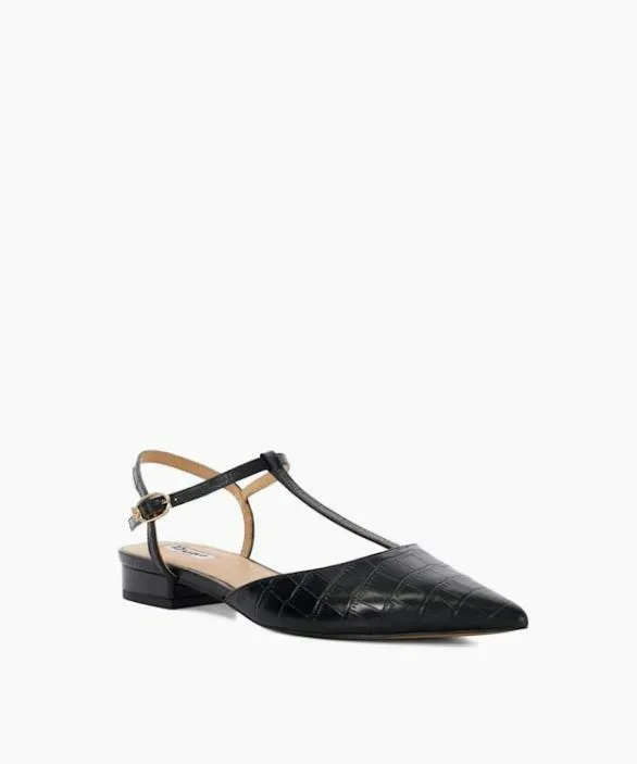 Dune London Ballet Pumps Women Harler Black Pointed Toe TBar Flats Black