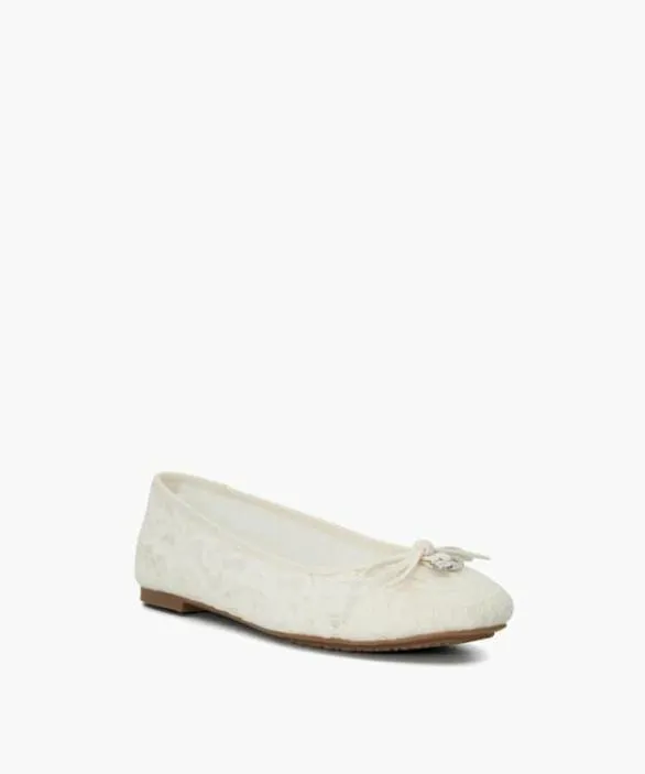Dune London Ballet Pumps Women Heartstring Ivory Lace Wedding Ballet Pumps White