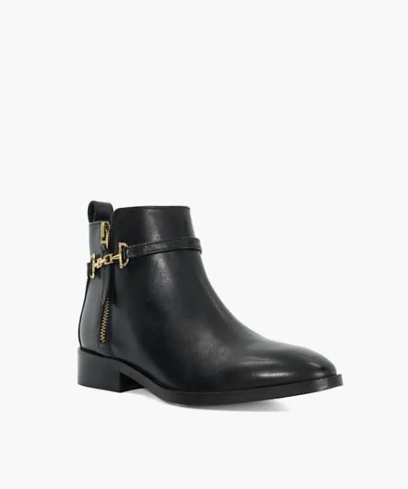 Dune London Black Boots Women Parklyn Black Leather BuckleDetail Ankle Boots Black