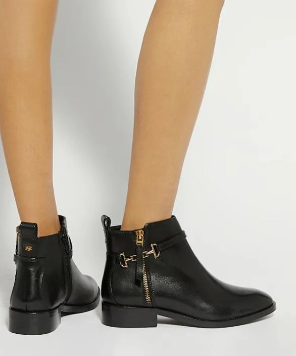 Dune London Black Boots Women Parklyn Black Leather BuckleDetail Ankle Boots Black