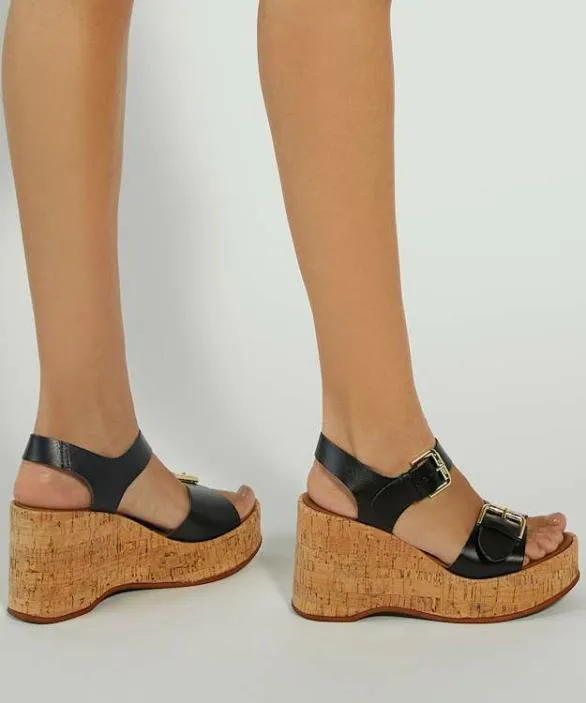 Dune London Black Sandals Women Kamia Black Open Toe Wedge Heel Sandals Black