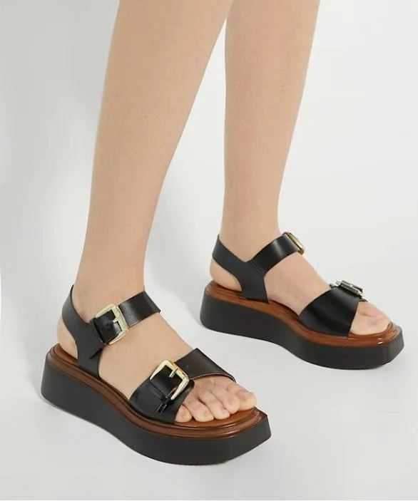Dune London Black Sandals Women Loells Black Casual Flatform Sandals Black