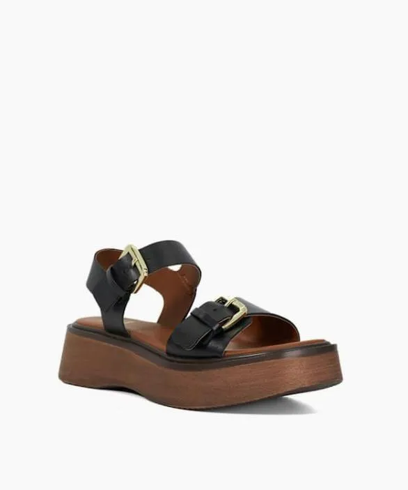 Dune London Black Sandals Women Luno Black Double Strap Flatform Sandals Black