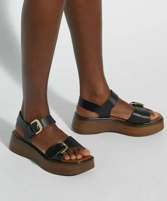 Dune London Black Sandals Women Luno Black Double Strap Flatform Sandals Black