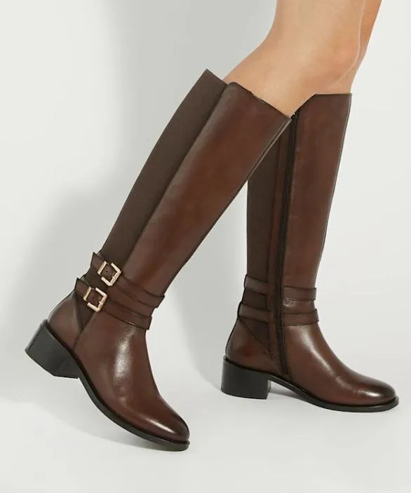 Dune London Brown Boots Women Tatter Brown Leather Knee High Riding Boots Brown