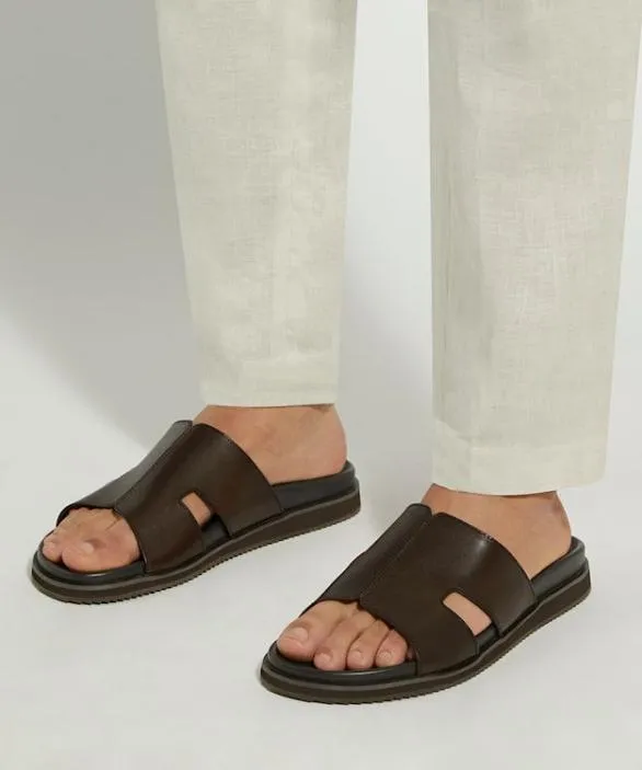 Dune London Casual Sandals Men Insight Brown Leather Sandals Brown