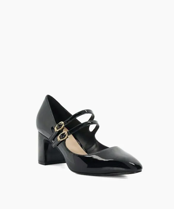 Dune London Court Shoes Women Approval Black Double Strap Block Heel Shoes Black