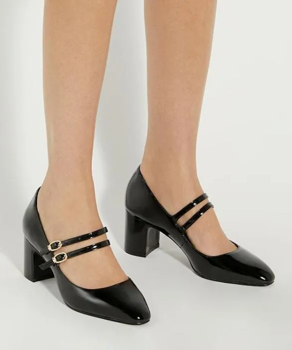 Dune London Court Shoes Women Approval Black Double Strap Block Heel Shoes Black