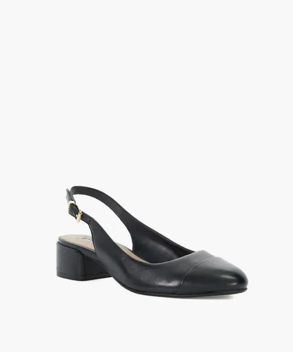 Dune London Court Shoes Women Casing Black Leather ToeCap SlingBacks Black