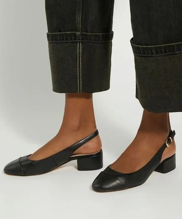 Dune London Court Shoes Women Casing Black Leather ToeCap SlingBacks Black