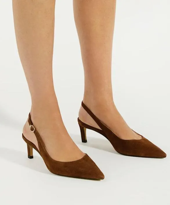 Dune London Court Shoes Women Celinna Chestnut Pointed Toe SlingBack Heels Brown
