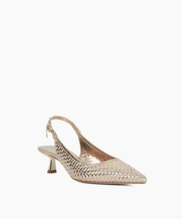Dune London Court Shoes Women Clinking Gold Pointed Toe Kitten Heel Shoes Metallic