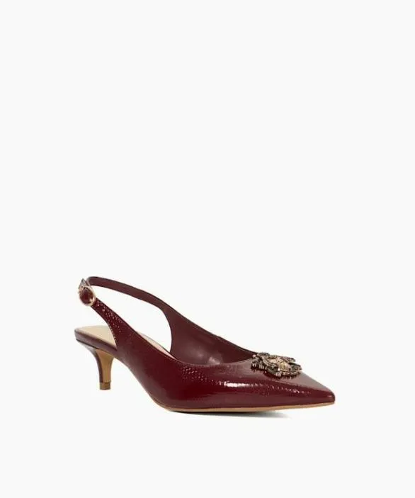 Dune London Court Shoes Women Context Burgundy Dune Bug Embellished Kitten Heels Red