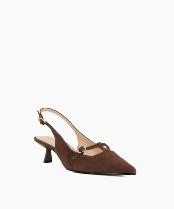 Dune London Court Shoes Women Deserving Brown Pointed Toe Slingback Kitten Heels Brown