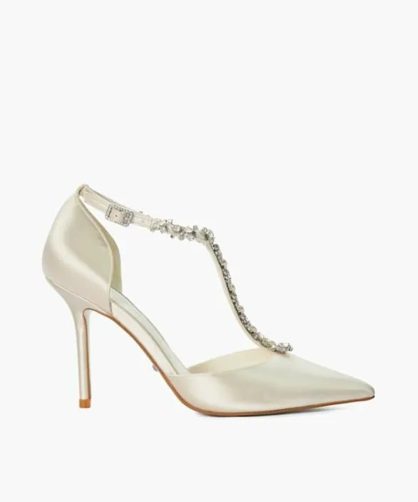 Dune London Court Shoes Women Devotional Ivory Diamante Embellished TBar Wedding Shoes White Dune London Court Shoes Women Devotional Ivory Diamante Embellished TBar Wedding Shoes White