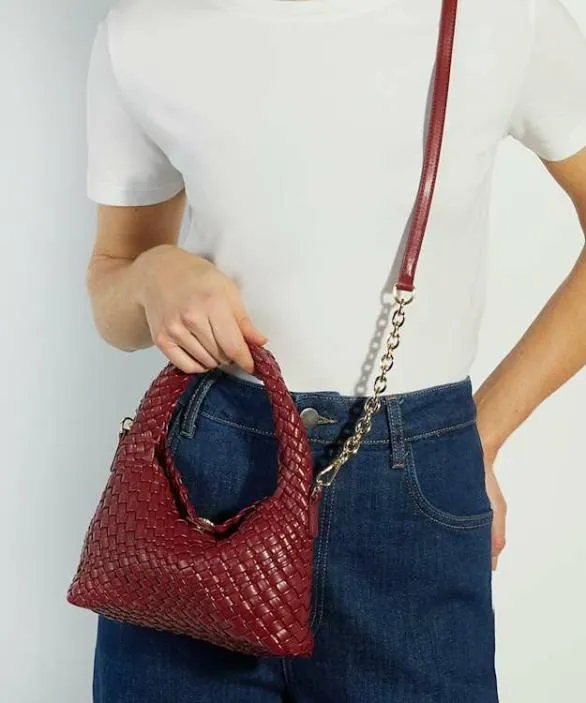 Dune London Deliberate Bags Women Dinkydeliberate Burgundy Mini Woven Grab Bag Red