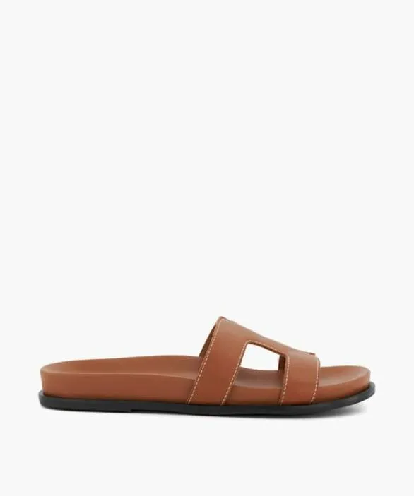 Dune London Flat Sandals Women Loupa Tan ComfortFootbed Flat Leather Sandals Brown Leather