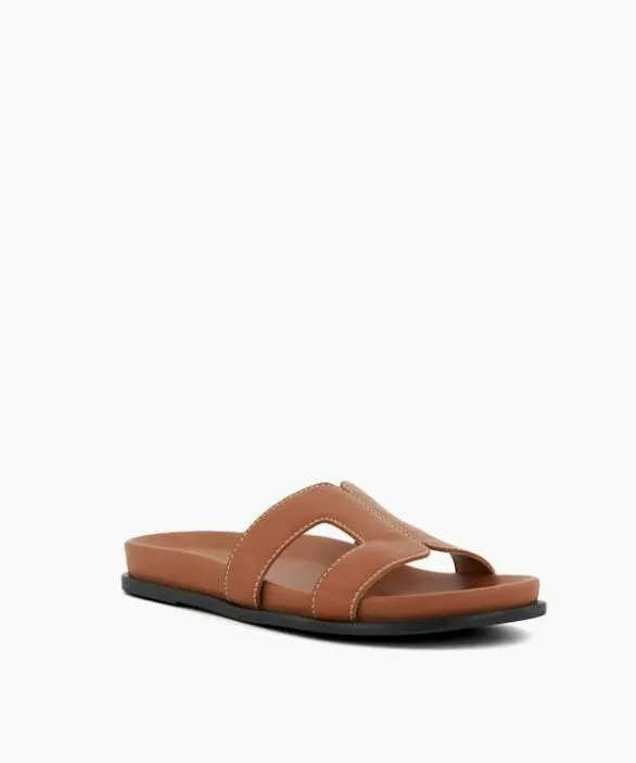 Dune London Flat Sandals Women Loupa Tan ComfortFootbed Flat Leather Sandals Brown Leather