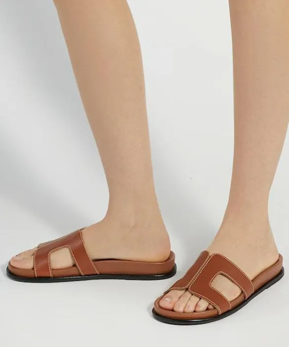 Dune London Flat Sandals Women Loupa Tan ComfortFootbed Flat Leather Sandals Brown Leather