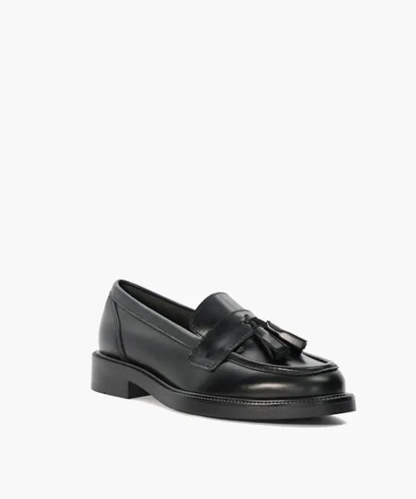 Dune London Loafers Women Garda Black Leather Tassel Loafers Black