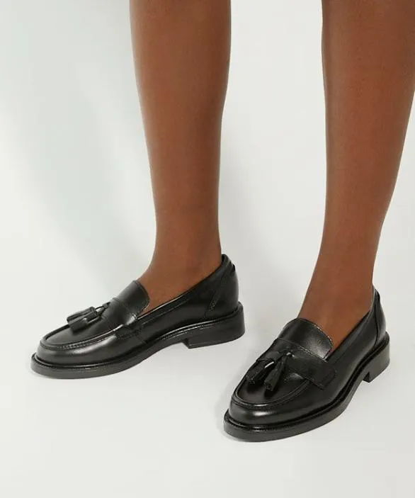 Dune London Loafers Women Garda Black Leather Tassel Loafers Black