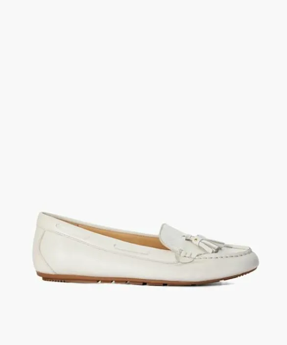 Dune London Loafers Women Gilliee White Leather Tassel Trim Driver Moccasins White Dune London Loafers Women Gilliee White Leather Tassel Trim Driver Moccasins White