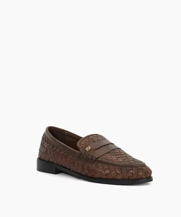 Dune London Loafers Women Ginello Brown Woven Leather Penny Loafer Brown