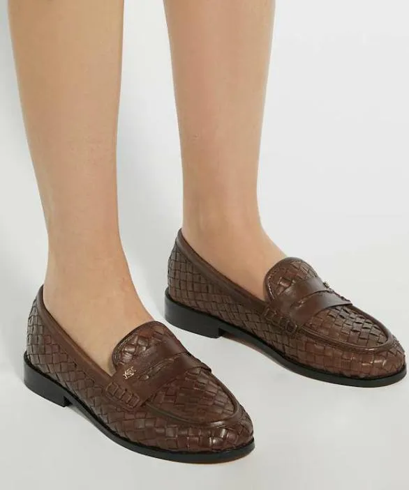 Dune London Loafers Women Ginello Brown Woven Leather Penny Loafer Brown