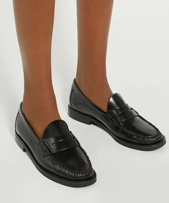 Dune London Loafers Women Ginnie Black Leather SlipOn Loafers Black