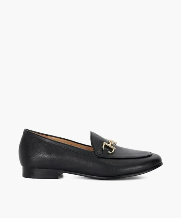 Dune London Loafers Women Glair Black Leather Snaffle Trim Shoes Black