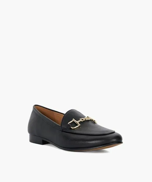 Dune London Loafers Women Glair Black Leather Snaffle Trim Shoes Black