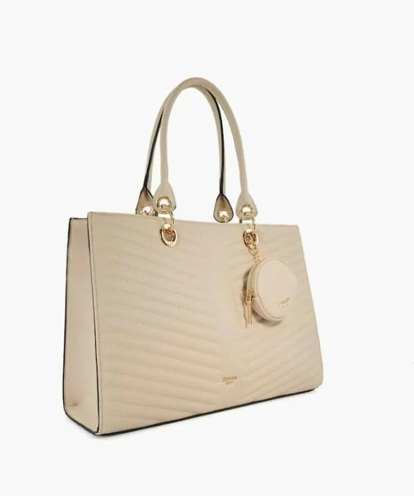 Dune London Tote Bags Women Dazzleo Ecru Logo Quilted Tote With Detachable Coin Purse White