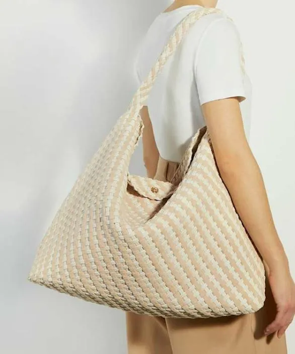 Dune London Tote Bags Women Deliberate XL Cream Extra Large Woven Shoulder Bag Black