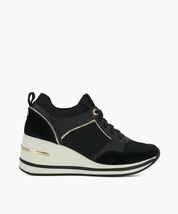 Dune London Trainers Women Eiline 2 Black Lace Up Wedge Trainers Black Fabric Dune London Trainers Women Eiline 2 Black Lace Up Wedge Trainers Black Fabric
