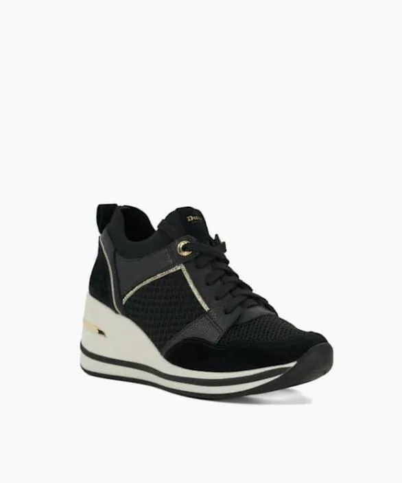 Dune London Trainers Women Eiline 2 Black Lace Up Wedge Trainers Black Fabric