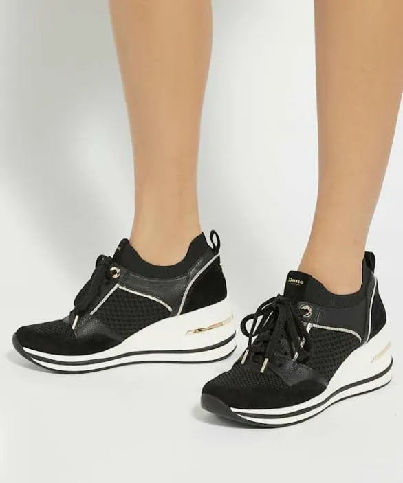 Dune London Trainers Women Eiline 2 Black Lace Up Wedge Trainers Black Fabric