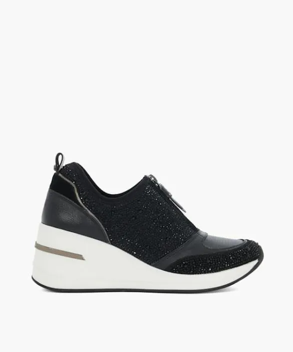Dune London Trainers Women Elsha Black Embellished Wedge Heel Trainers Black Leather Dune London Trainers Women Elsha Black Embellished Wedge Heel Trainers Black Leather