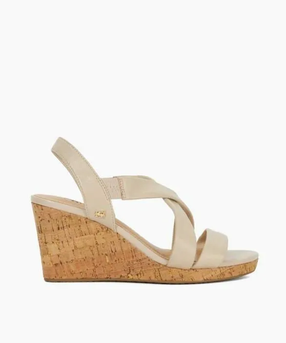 Dune London Wedge Sandals Women Kamies Ecru Leather Cork Wedge Sandals Neutral