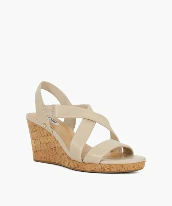 Dune London Wedge Sandals Women Kamies Ecru Leather Cork Wedge Sandals Neutral