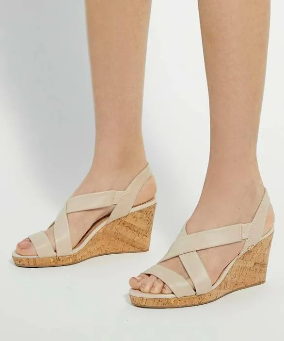 Dune London Wedge Sandals Women Kamies Ecru Leather Cork Wedge Sandals Neutral