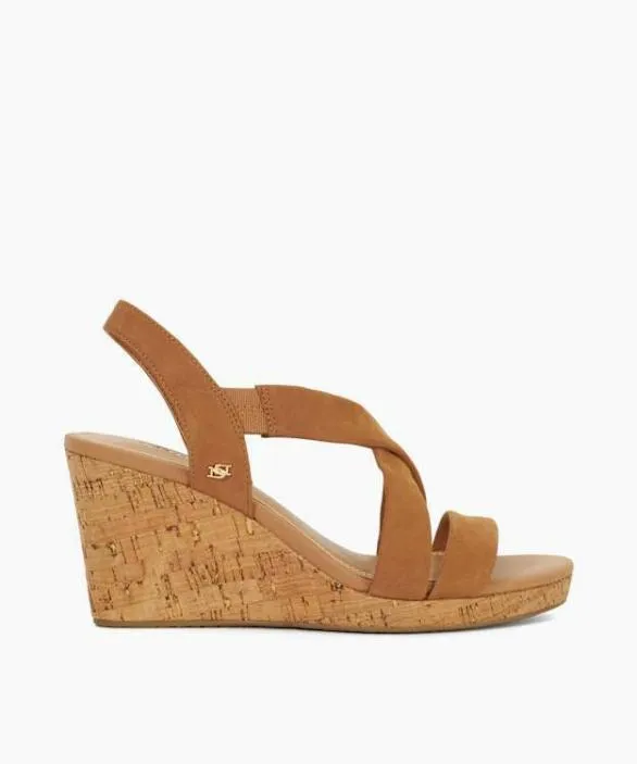 Dune London Wedge Sandals Women Kamies Tan Leather Cork Wedge Sandals Brown