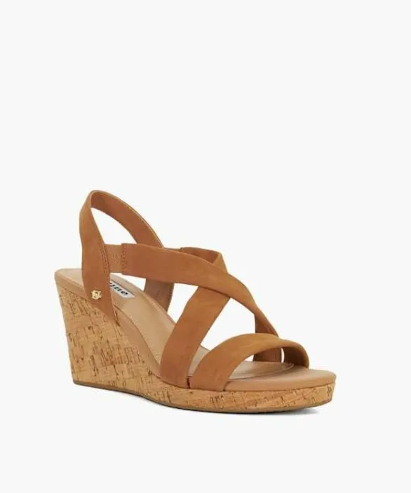 Dune London Wedge Sandals Women Kamies Tan Leather Cork Wedge Sandals Brown