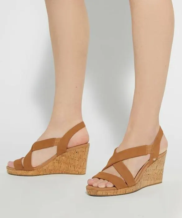 Dune London Wedge Sandals Women Kamies Tan Leather Cork Wedge Sandals Brown