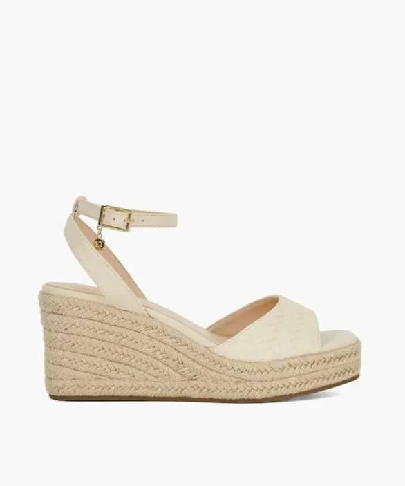Dune London White Sandals Women Kerries Off White Raffia Wedge Sandals White